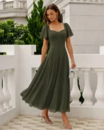 Green Sweetheart Neck Chiffon Maxi Dress - Image 3
